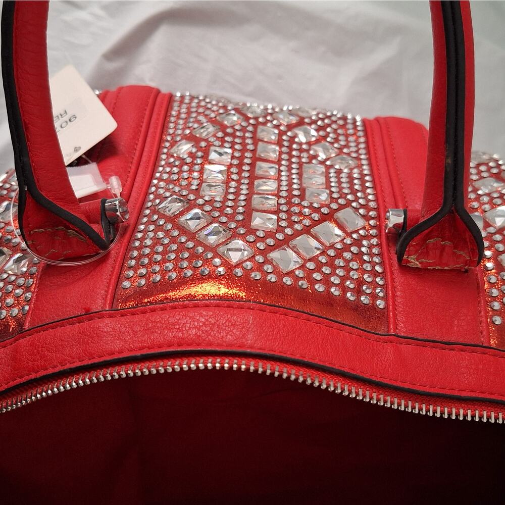 Y2K-style Red Rhinestone Duffle Satchel Bag - Picture 8 of 11